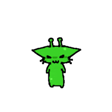 a pixel art drawing of a green monster with a very angry face .