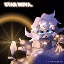 a cartoon of a girl holding a pumpkin with the words star nova written on it