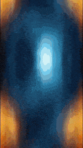 a blue and orange background with a white circle in the center