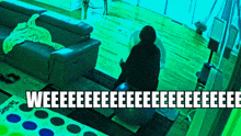 a twister game is being played in a living room with a person sitting on a exercise ball