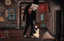 a cartoon of a man with a skull on his head