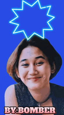 a woman with a star on her head and the words by bomber on the bottom