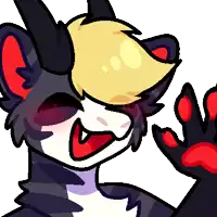 a drawing of a cat with horns and red eyes