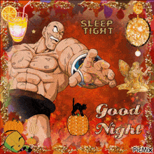 a picture of a man with the words sleep tight and good night written on it