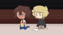 a cartoon of a boy kneeling next to another boy