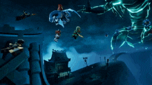 a group of lego ninjago characters are flying in the air