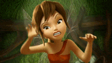 a cartoon fairy is making a funny face while standing in the grass