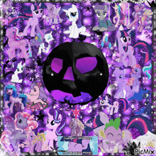 a collage of twilight sparkle ponies with a purple pumpkin in the middle