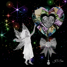 a picture of a fairy reaching for a heart with the name js san on the bottom
