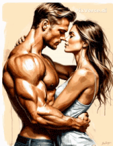 a painting of a man and woman hugging and kissing with pixverse.ai written on the bottom
