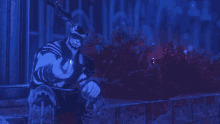 a man with a mask on his face is holding a sword in his hand