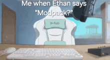 a cartoon of a person sitting in a chair next to a keyboard .