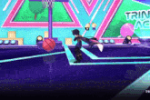 a basketball game is being played on a stage with a sign that says trick ac