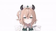 a nurse with horns and a white hat with a cross on it