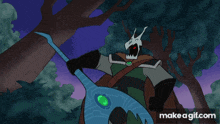 a cartoon character with a green apple in his mouth and a make a gif.com logo in the corner