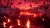 a computer generated image of a volcano erupting in a video game with lava coming out of it .