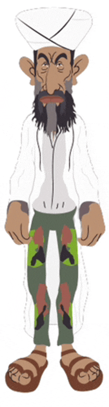 a cartoon of a man with a beard wearing a white hat