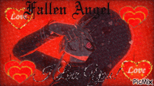 a picture of fallen angel with hearts around it