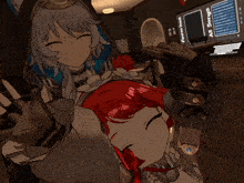 two anime characters are standing in front of a screen that says " favorites "