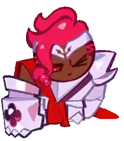 a cartoon character with a red hair and a white armor is laying on the ground .