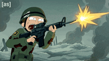 a cartoon of a soldier holding a gun with the word [ as ] on the bottom right