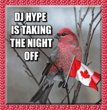 a picture of a bird holding a canadian flag with the words dj hype is taking the night off