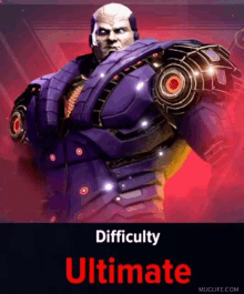 a picture of a robot with the words difficulty ultimate written below it