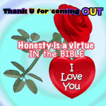 a picture of a red rose and a heart that says " i love you "