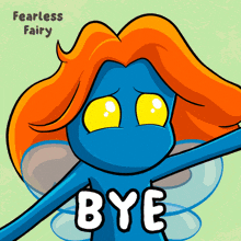 a cartoon of a blue fairy says bye