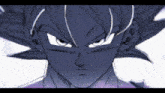 a close up of a cartoon character 's face with purple hair