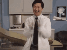 happy scientist clapping