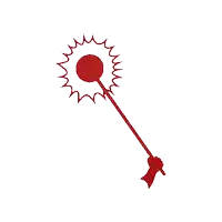 a red key with a red circle in the middle on a white background .