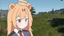 a cartoon of a girl wearing a bear hat and a tie