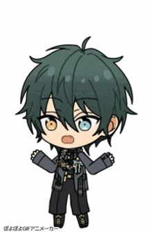 a cartoon drawing of a boy with green hair and the words gif on the bottom