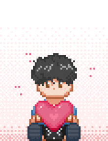 a pixel art drawing of a boy holding a heart