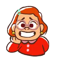 a cartoon drawing of a girl wearing glasses and a red shirt