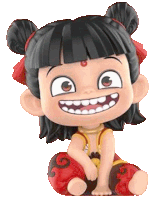 a cartoon character is sitting down and smiling .