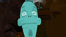 a close up of a cartoon character with a big smile on his face
