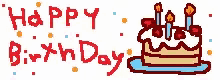 a pixel art illustration of a birthday cake with candles and strawberries .