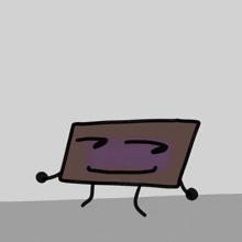 a cartoon drawing of a brown object with a purple face and legs