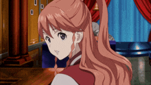 a girl with a ponytail looks at the camera with a serious look on her face