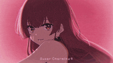 a drawing of a girl with red hair and the words super charming on the bottom