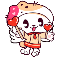 a cartoon cat with wings is holding a red heart