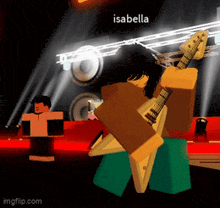 a person holding a guitar in a video game with the name isabella
