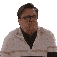 a man wearing glasses and a white shirt looks to his left