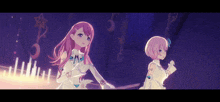 a couple of anime girls are standing next to each other