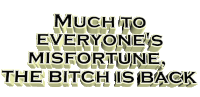 The Bitch Is Back Much To Everyones Misfortune Sticker - The Bitch Is Back Much To Everyones Misfortune Text Stickers