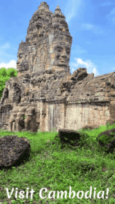 a postcard that says visit cambodia with a picture of a temple