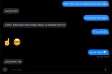 a screenshot of a text conversation between a person named autocorrect kid and a person named cuz u cringe