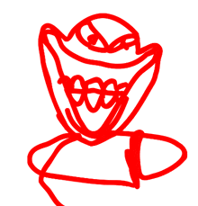a red line drawing of a person with braces